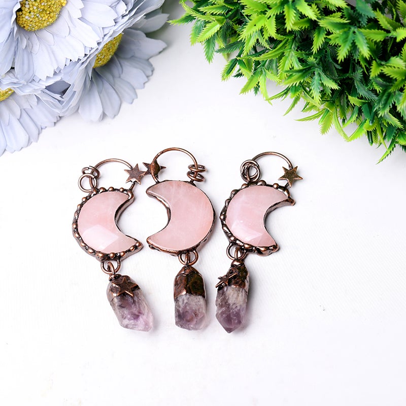 3.7" Rose Moon Amethyst Pendant Key Chain DIY Crystal wholesale suppliers