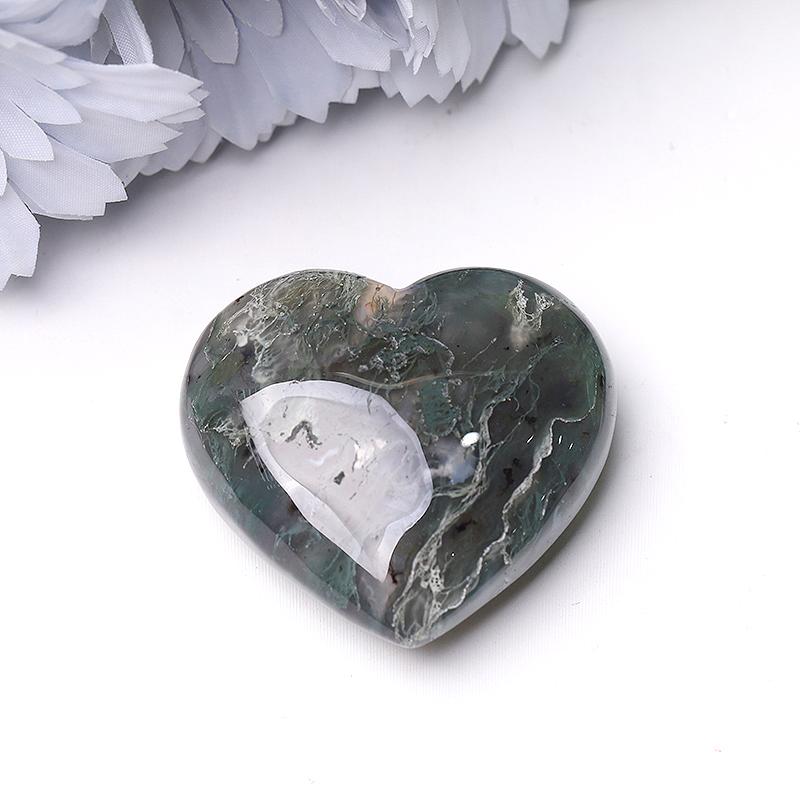 2" Moss Agate Heart Crystal Carvings Crystal wholesale suppliers