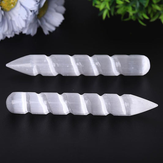6" Spiral White Selenite Wand