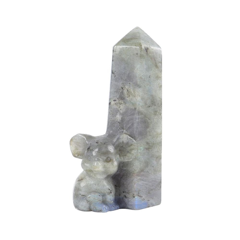 Labradorite Tower with Koala Carving Decor Base