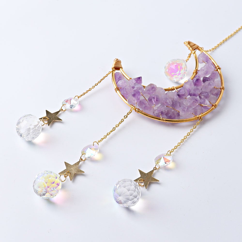 Amethyst Moon Suncatcher with Golden Rim Glass Diamond Hanging Ornament Crystal wholesale suppliers