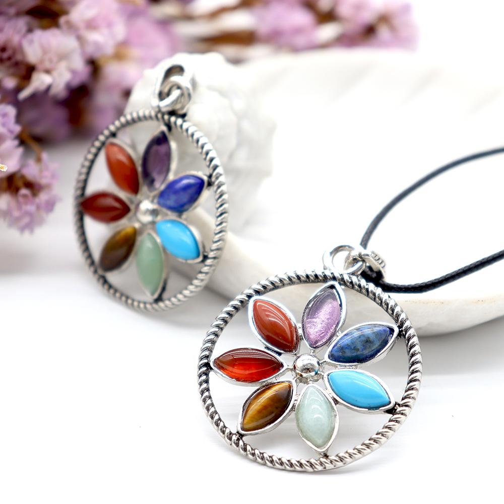 Stainless Steel Vintage Gothic Buddhist Tibetan Lotus 7 Chakra Gemstone Pendant Crystal wholesale suppliers