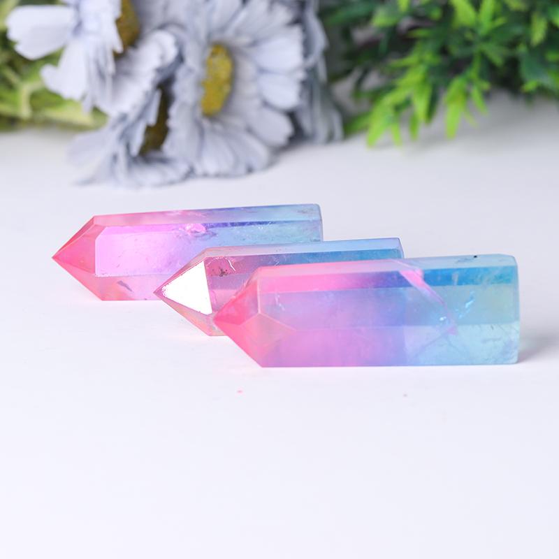 Pink and Blue Aura Clear Quartz Points Colorful Quartz Tower Crystal wholesale suppliers