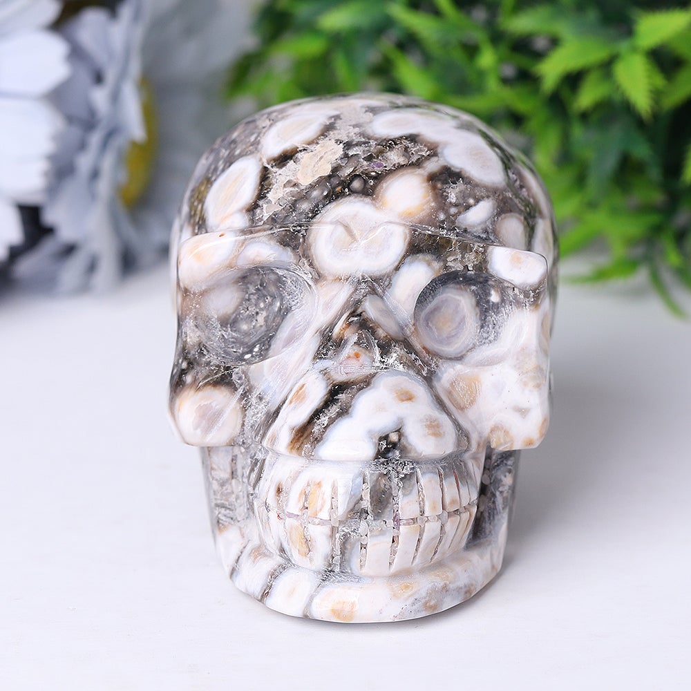 3.6" Unique Ocean Jasper Crystal Skull Carvings for Halloween