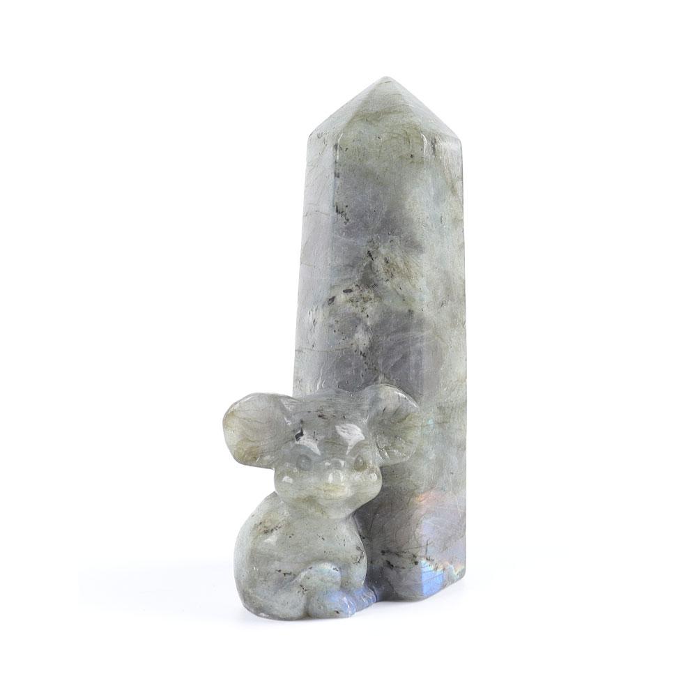 Labradorite Tower with Koala Carving Decor Base