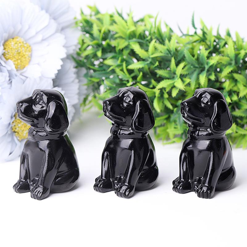 2.7" Black Obsidian Dog Crystal Carvings Crystal wholesale suppliers