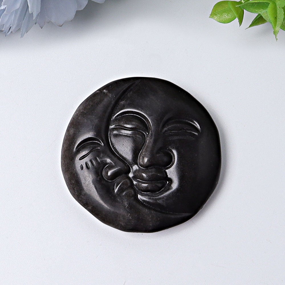 1.8" Silver Obsidian Sun Moon Crystal Carving Crystal wholesale suppliers