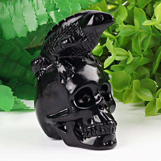 2.8" Black Obsidian Skull with Lizard Decoration Carvings Crystal wholesale suppliers