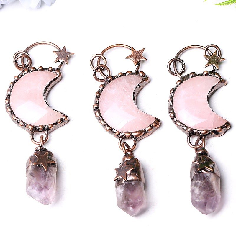 3.7" Rose Moon Amethyst Pendant Key Chain DIY Crystal wholesale suppliers