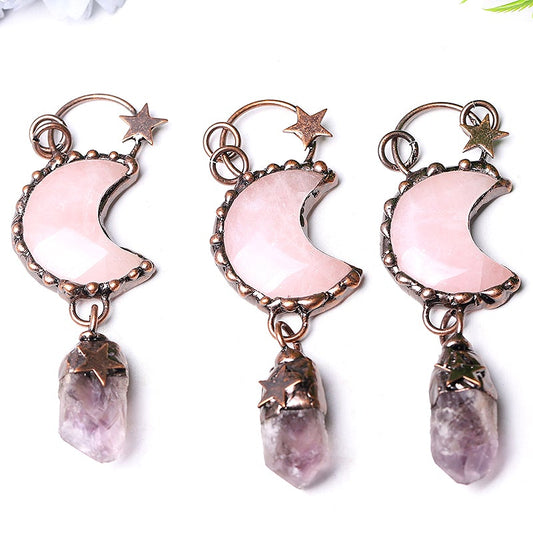 3.7" Rose Moon Amethyst Pendant Key Chain DIY Crystal wholesale suppliers