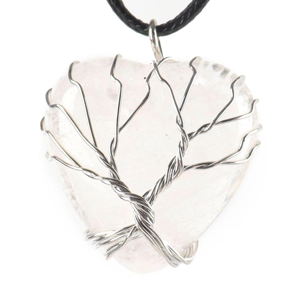 Silver Tree Of Life Wire Wrapped Heart Shape Stone Pendant Crystal wholesale suppliers