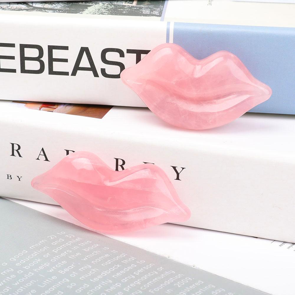 Rose Quartz Lips Shape Crystal Carving