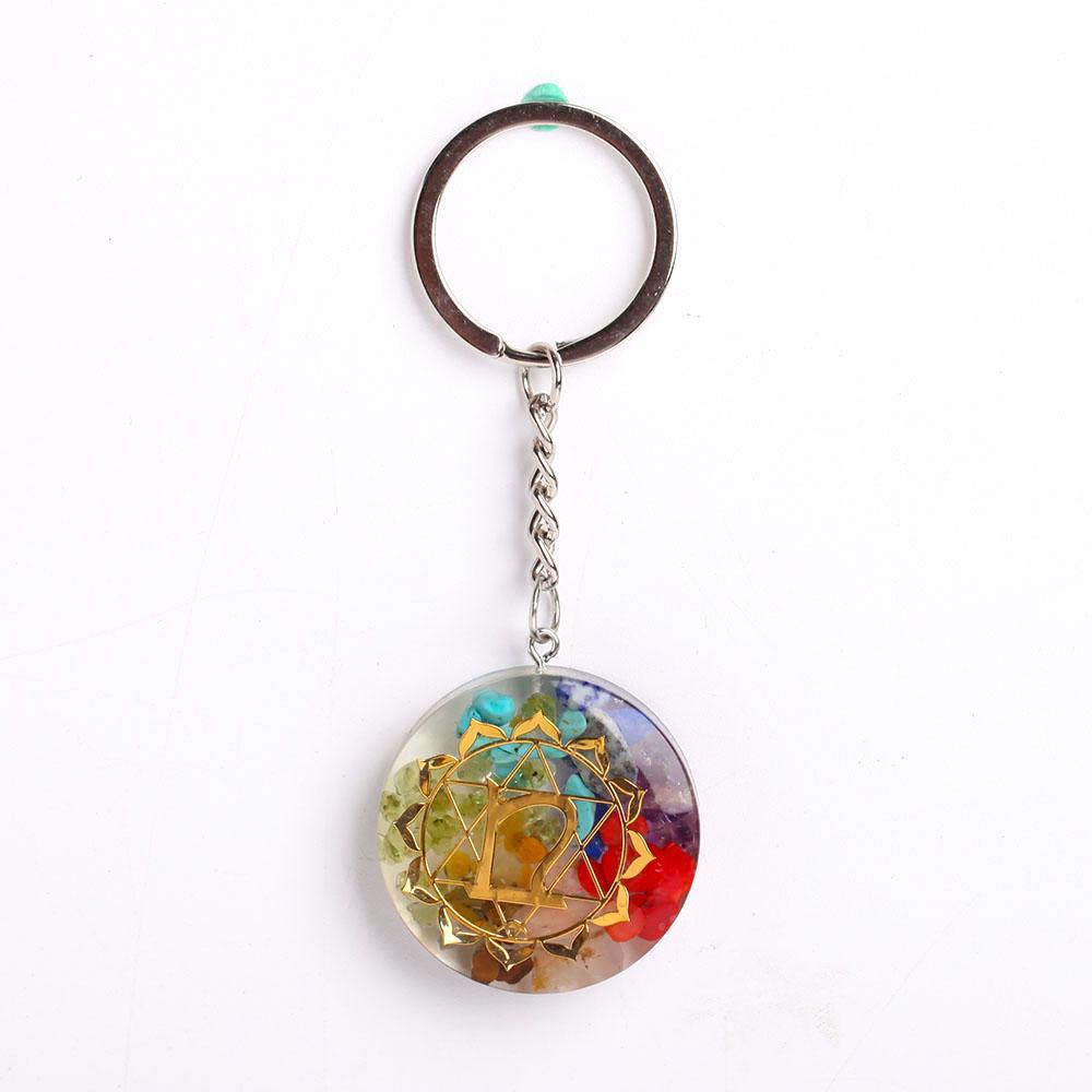 Resin Infused 7 Chakra Crystal Chips Keychain Decor