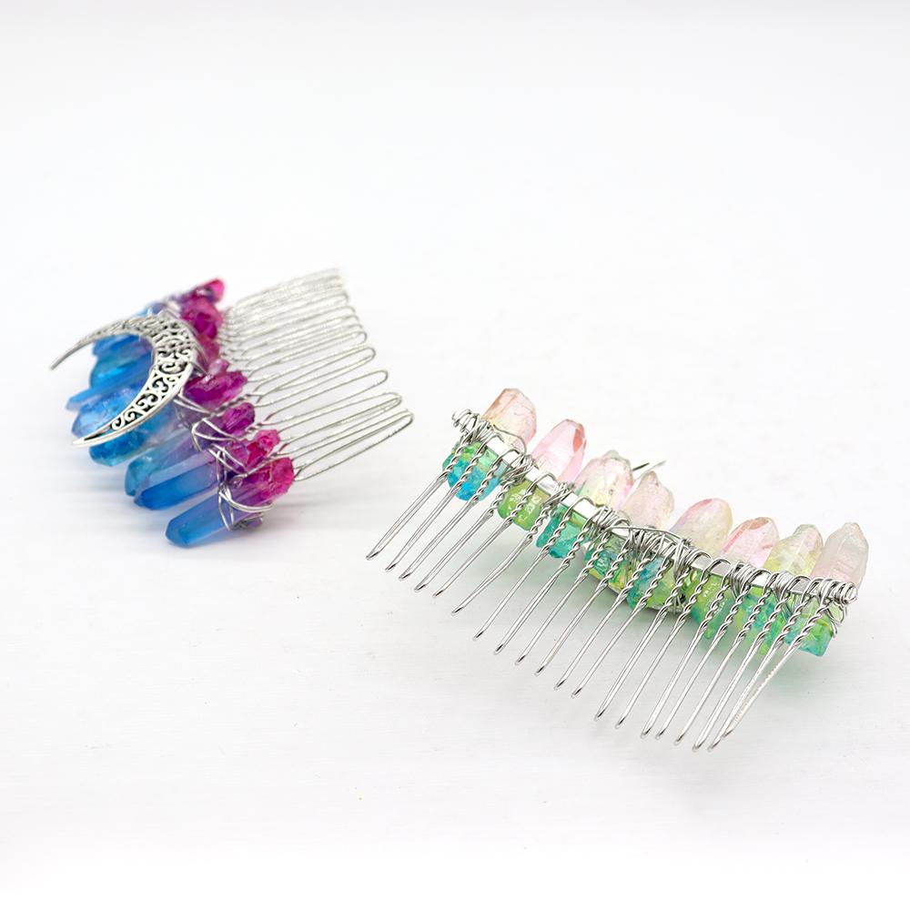 Aura Crystal Witch Moon Crown Silver Wire Hair Accessories Comb Crystal wholesale suppliers