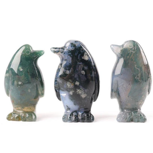 2" Moss Agate Crystal Carving Penguin Free Form