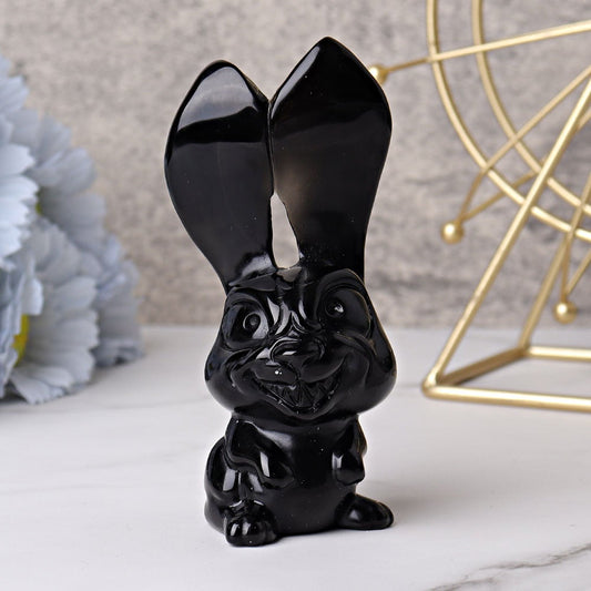 4.7" Black Obsidian Big Ears Rabbit Crystal Carvings Crystal wholesale suppliers