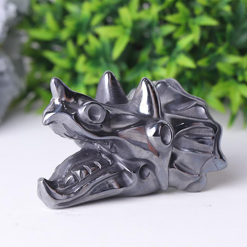 3.5" Terahertz Dragon Head Crystal Hematite Carvings Crystal wholesale suppliers