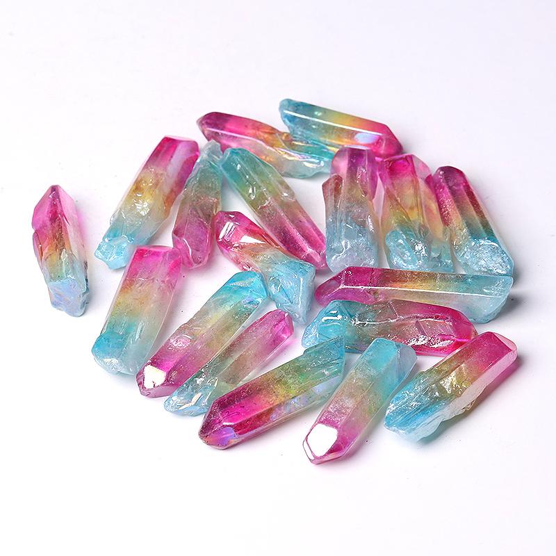 Double Color Aura Quartz Crystal Points Raw Rough Clear Rock Quartz Sticks