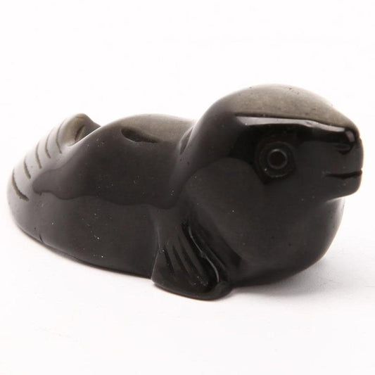 Silver Obsidian Sea Lion Carving