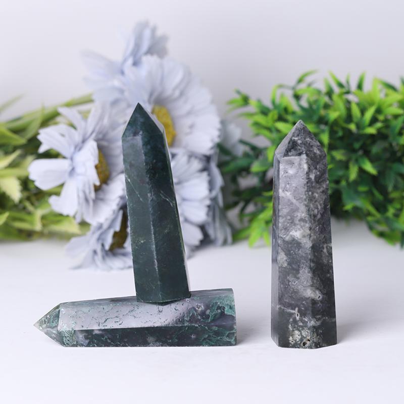 Wholesale Natual Crystal Healing Moss Agate Point Wand Tower Crystal wholesale suppliers