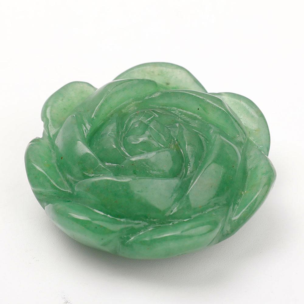 Set of 2 Aventurine Rose Quartz Flower Carvings