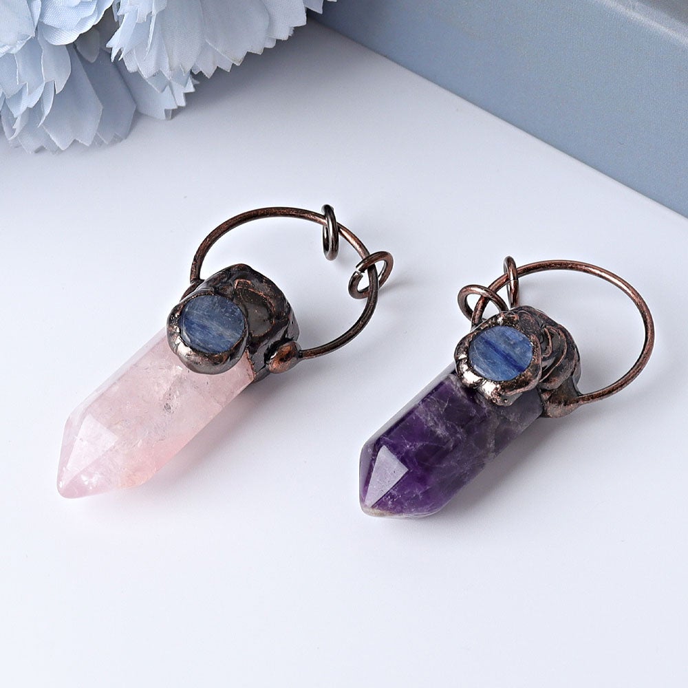 2.4" Amethyst Rose Quartz with Kyanite Pendant for DIY Crystal wholesale suppliers