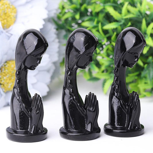 3" Black Obsidian Pray Woman Crystal Carvings Crystal wholesale suppliers