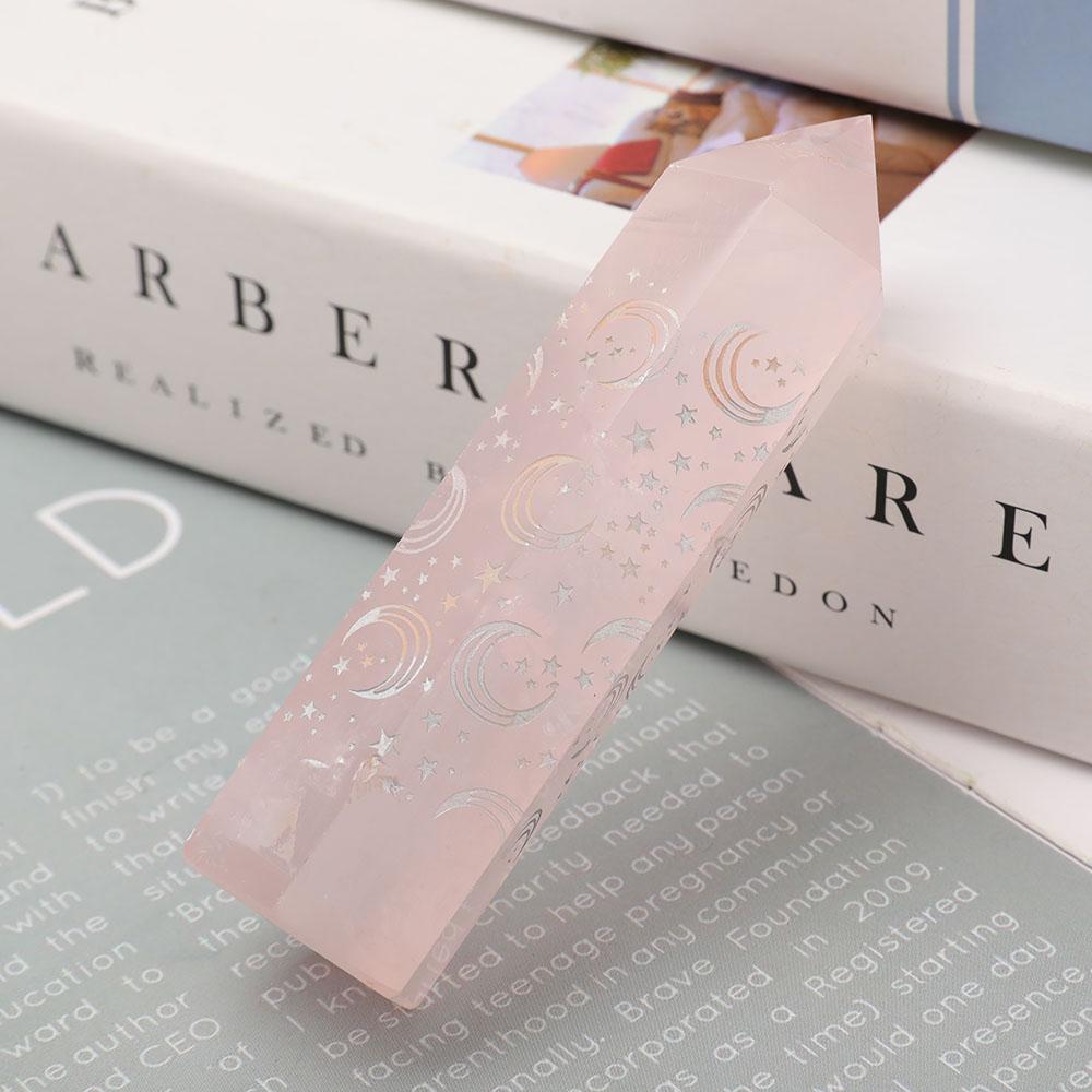 Rose Quartz Point with Laser Engraved Pattern Crystal wholesale suppliers