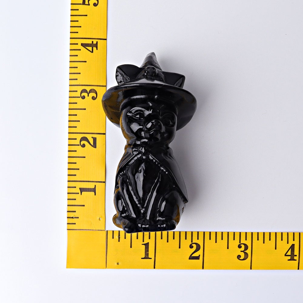 3.5" Black Obsidian Cat with Witch's Hat Crystal Carvings Crystal wholesale suppliers