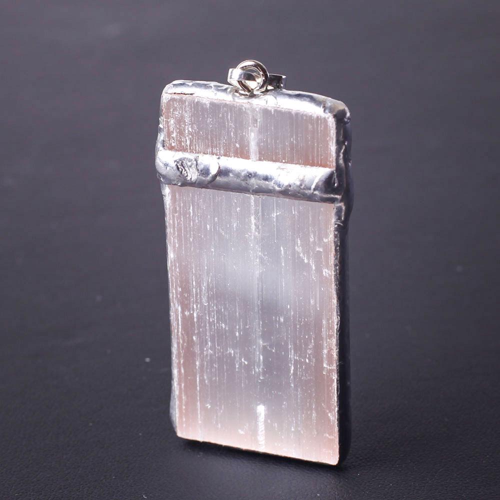 Wire Wrapped Pink Selenite Square Slice Crystal Pendant Crystal wholesale suppliers