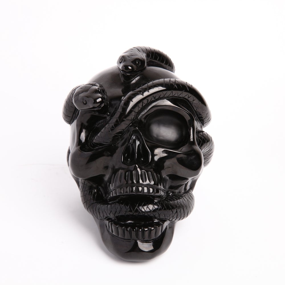 Unique Black Obsidian Crystal Carvings Skull for Halloween