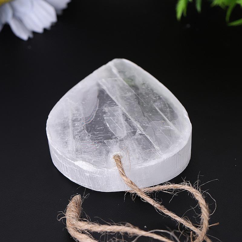 3.3" Clear Selenite Drop Shape with Hanging Rope