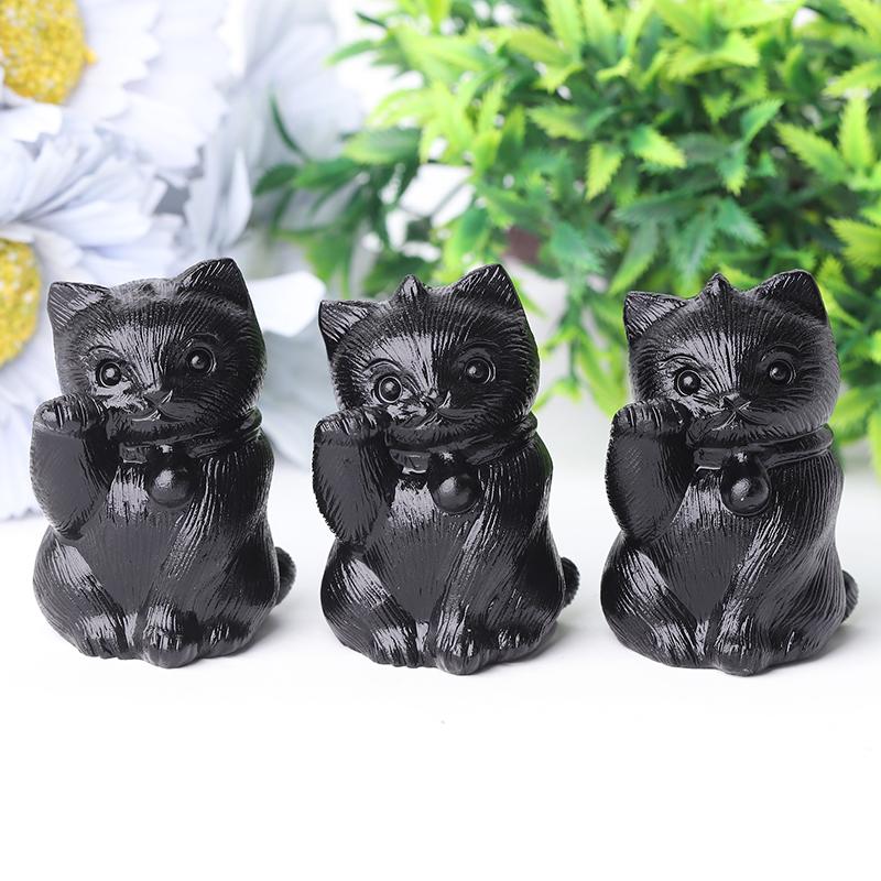 2" Black Obsidian Cute Cat Crystal Carvings for Halloween Crystal wholesale suppliers