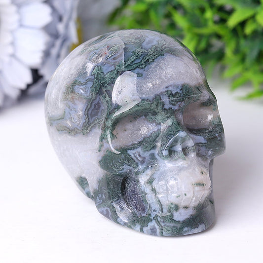 3.5" Unique Moss Agate Crystal Skull Carvings for Halloween