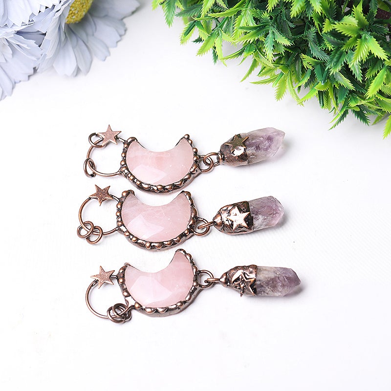 3.7" Rose Moon Amethyst Pendant Key Chain DIY Crystal wholesale suppliers