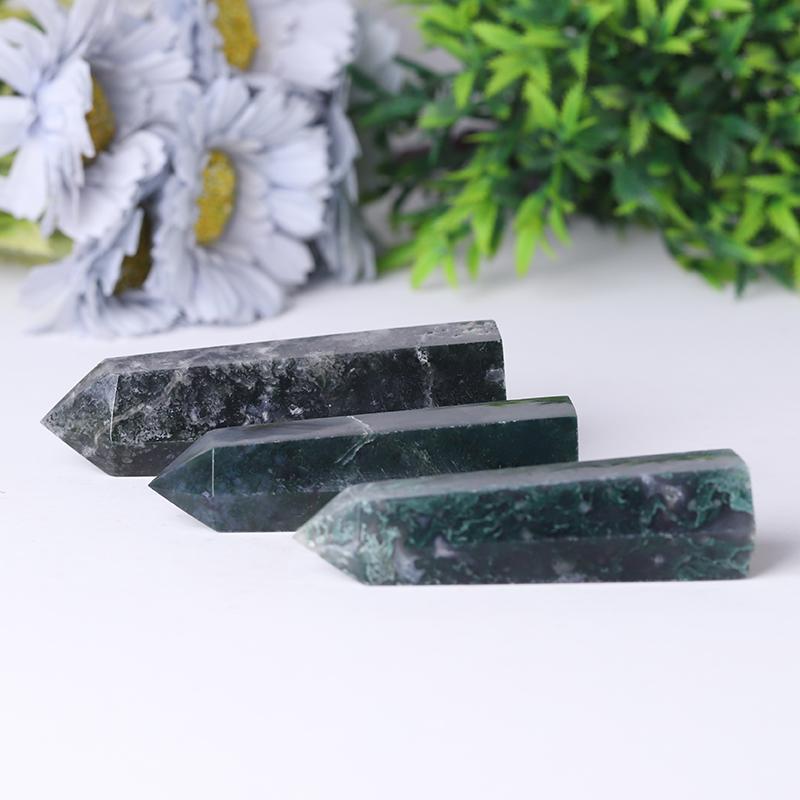 Wholesale Natual Crystal Healing Moss Agate Point Wand Tower Crystal wholesale suppliers