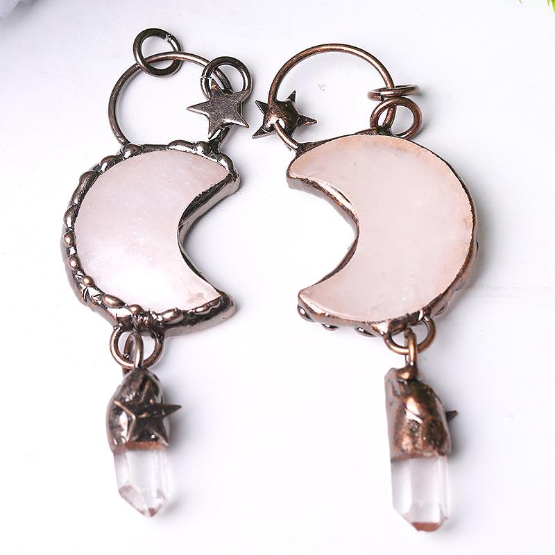 Rose Quartz Moon Shape Pendant for Jewelry DIY Crystal wholesale suppliers