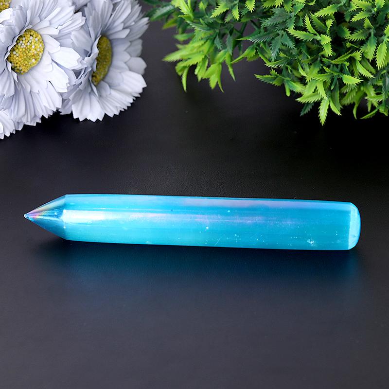 6" Aura Selenite Wand