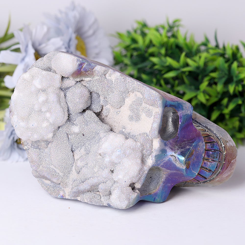 Unique Aura Druzy Angel Crystal Skull Carvings for Halloween