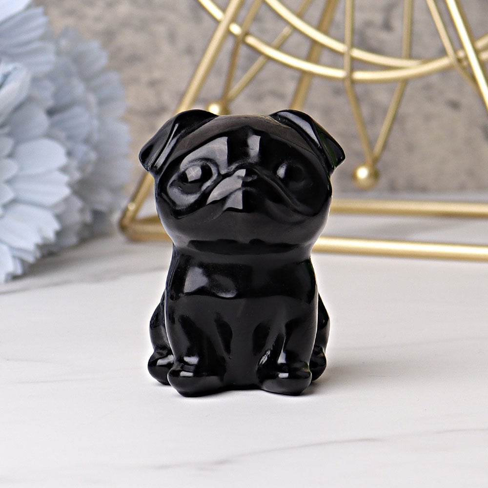 2.3" Black Obsidian Pug Dog Crystal Carvings Crystal wholesale suppliers