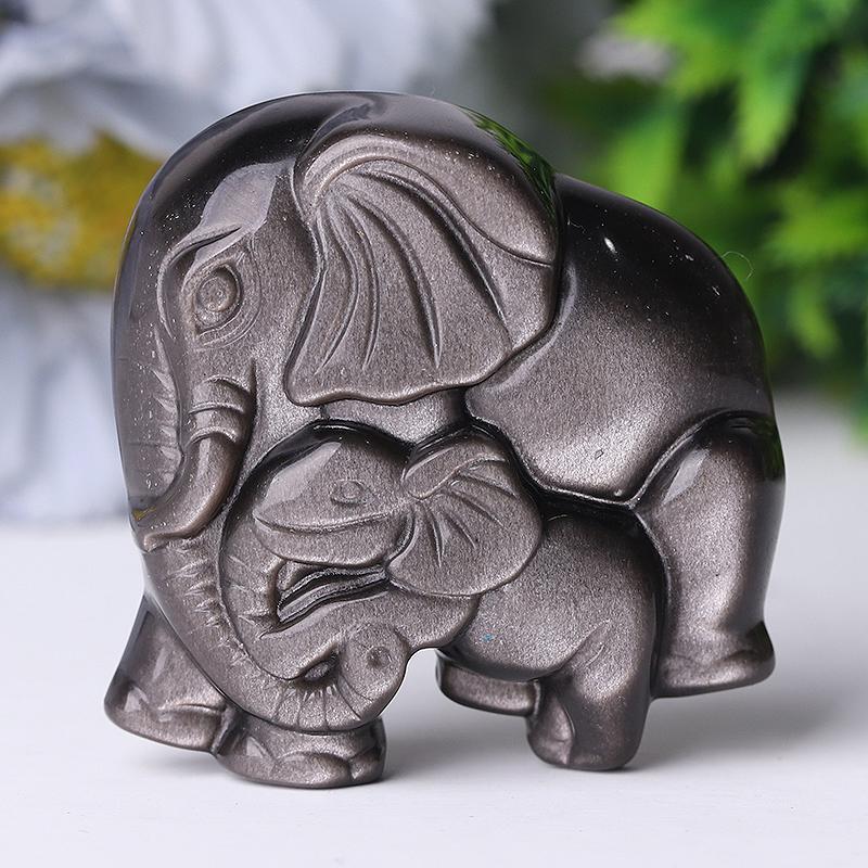 2" Silver Obsidian Elephant Crystal Carvings Crystal wholesale suppliers