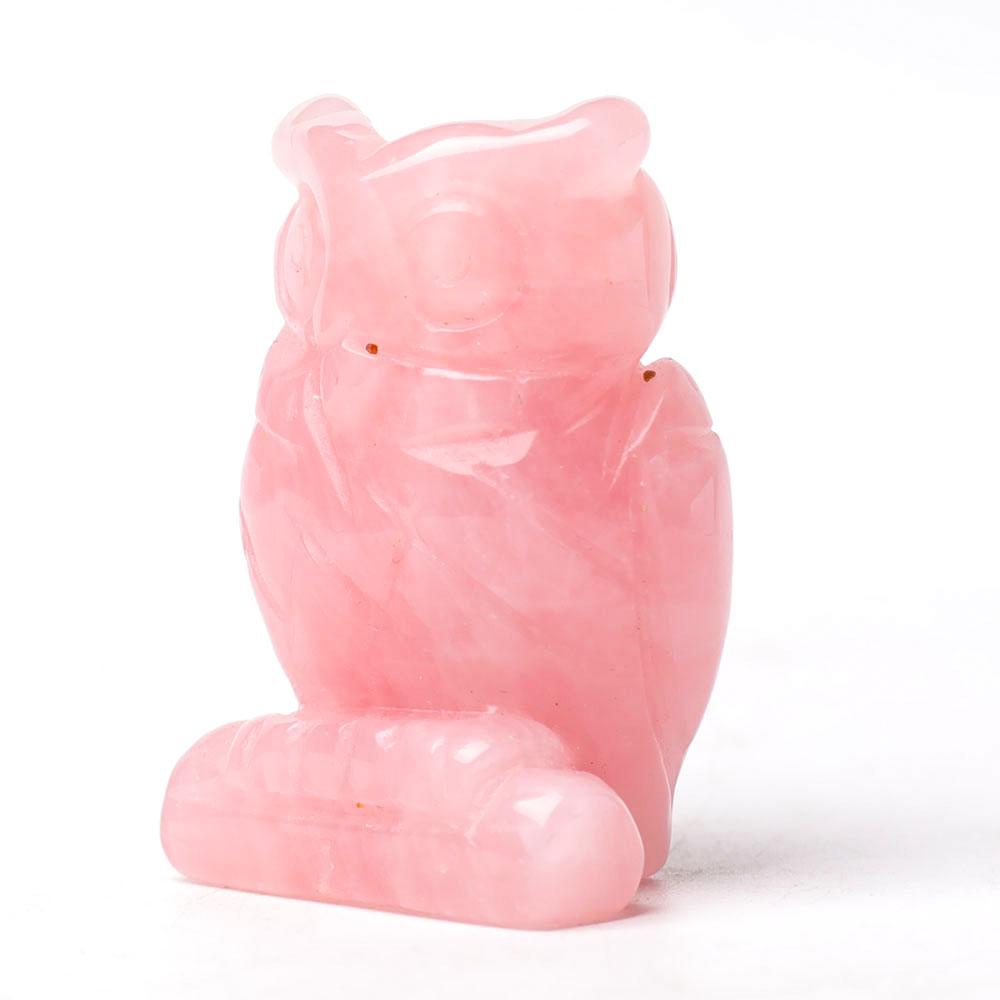 2.0" Rose Quartz Owl Figurine Crystal Carvings