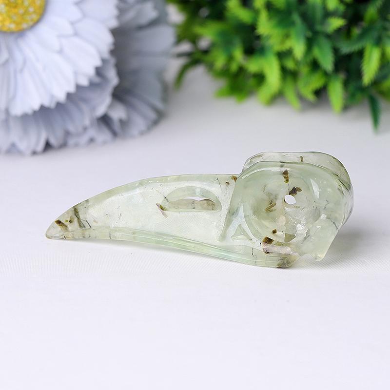 3.5" Natural Prehnite Crow Skull Head Healing Carving Epidote Crystal wholesale suppliers