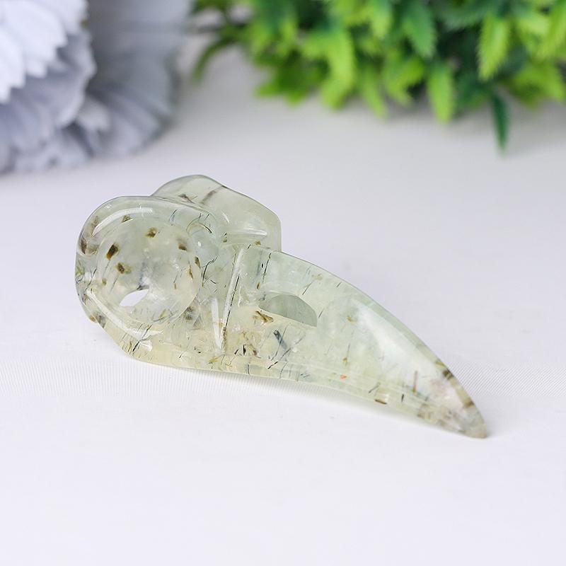 3.5" Natural Prehnite Crow Skull Head Healing Carving Epidote Crystal wholesale suppliers