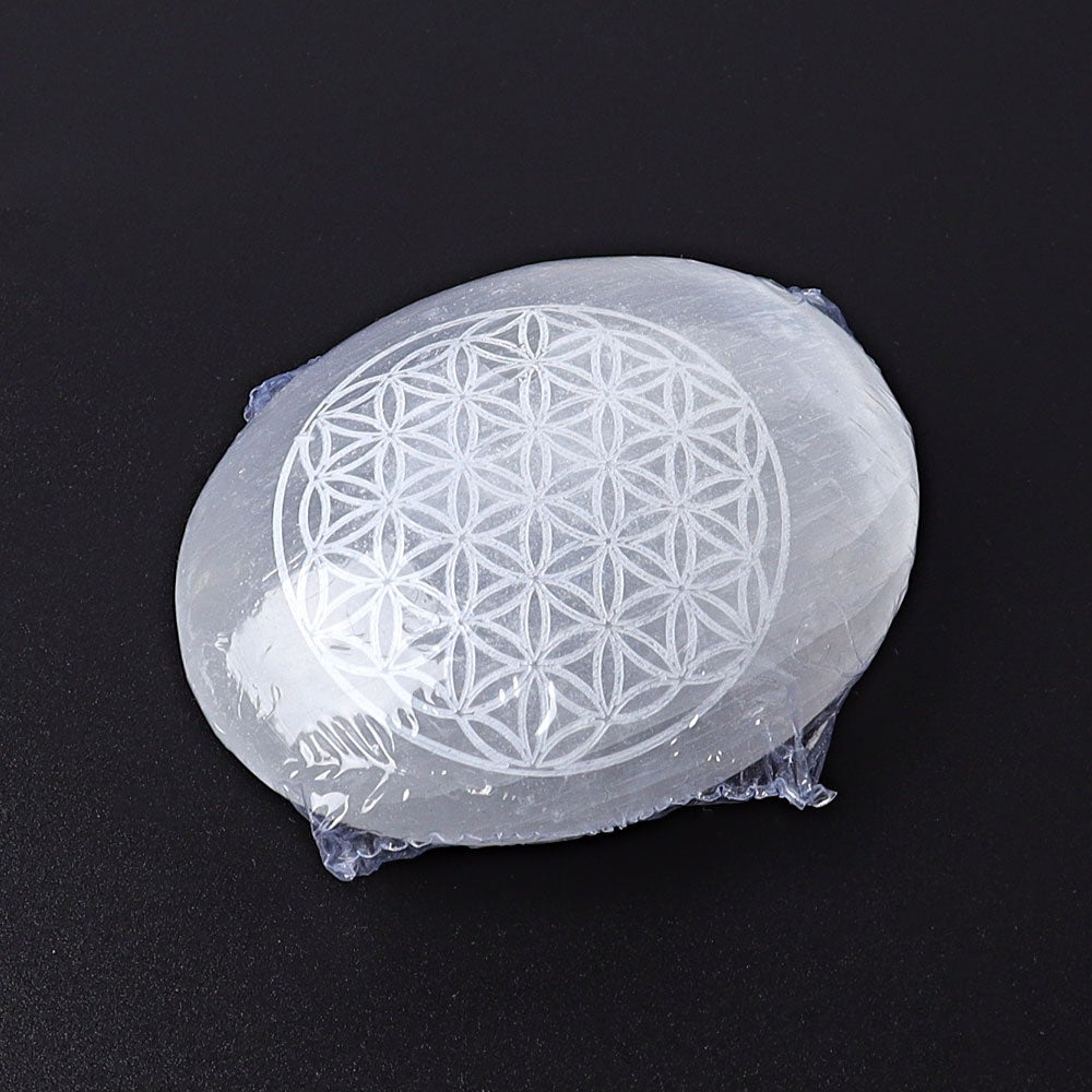 2.4" Selenite Palm Stone with Printing Crystal wholesale suppliers