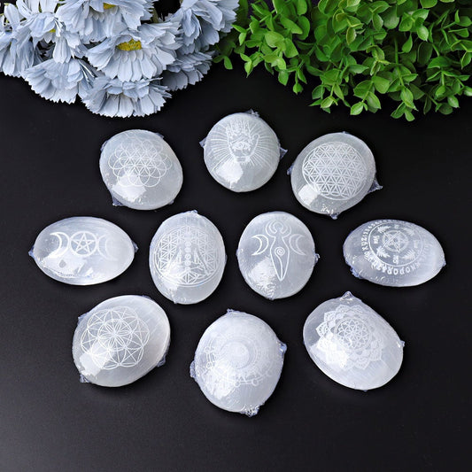 2.4" Selenite Palm Stone with Printing Crystal wholesale suppliers