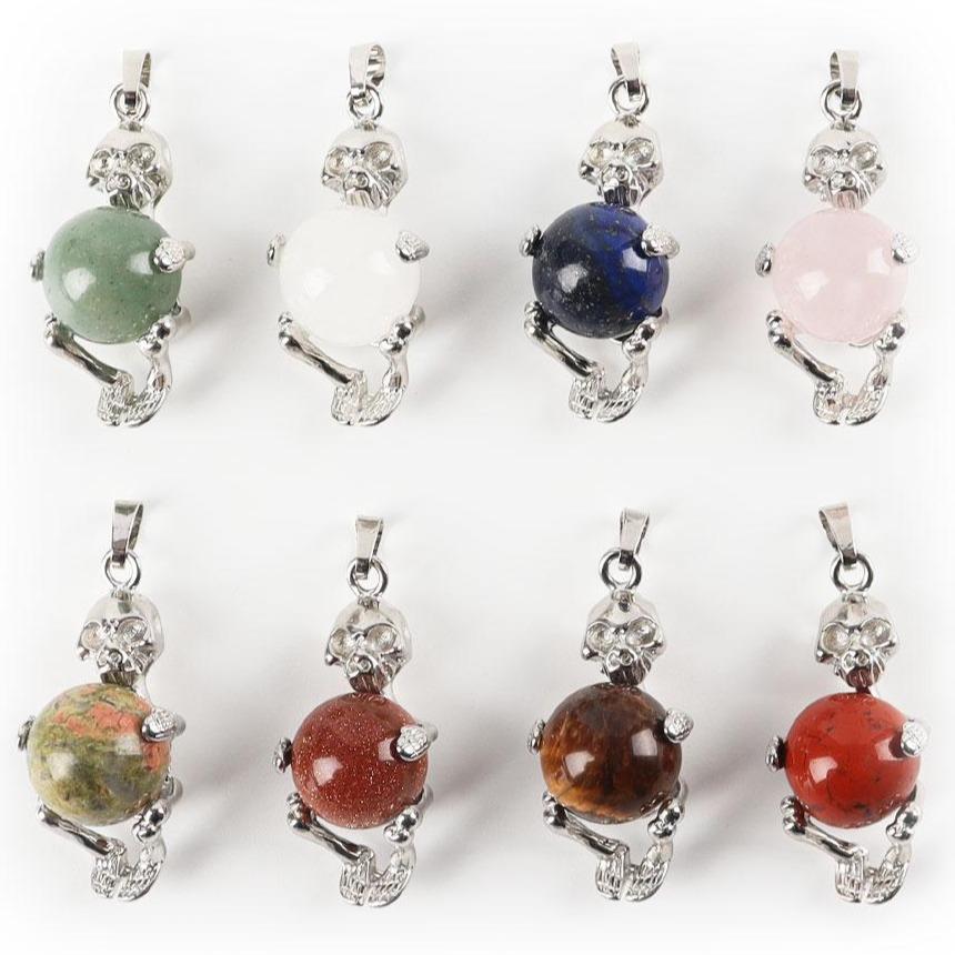 Silver Skeleton Wrapped Round Ball Gemstone Healing Crystal Pendant Crystal wholesale suppliers