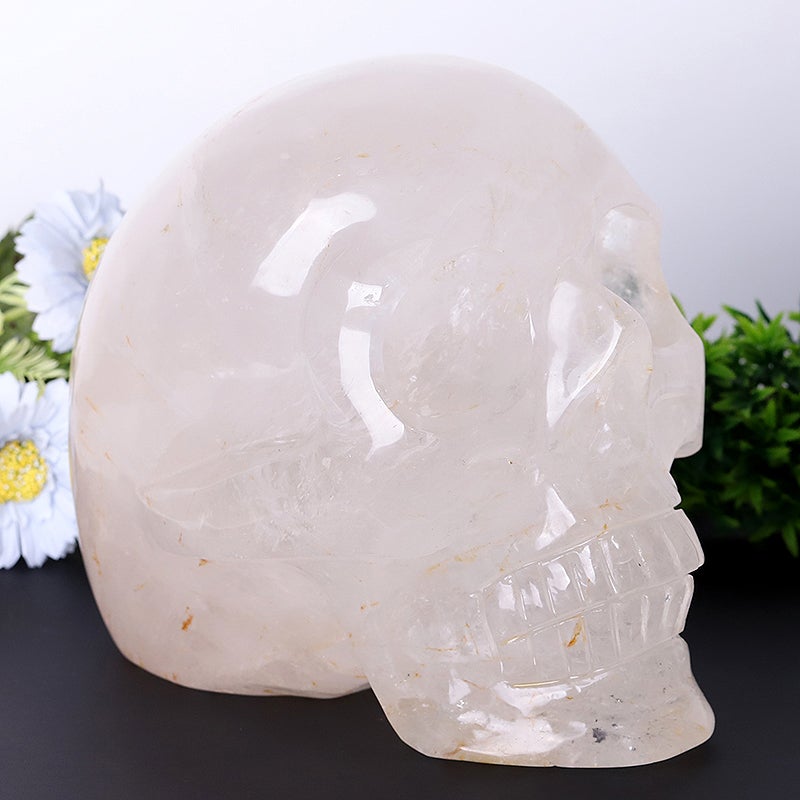 9" Unique Clear Quartz Skull Crystal Carvings