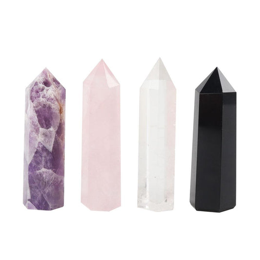 4pcs Amethyst Rose Quartz Rock Quartz Black Obsidian Natural Crystal Points Wands for Healing Crystal wholesale suppliers