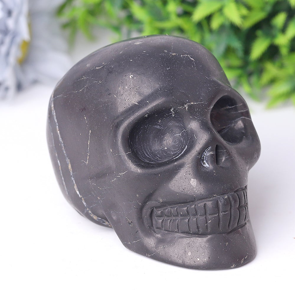 3.6" Unique Shcungite Crystal Skull Carvings for Halloween